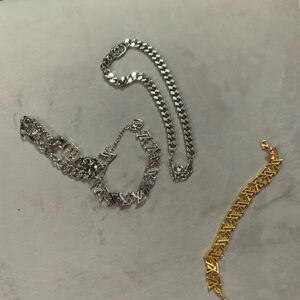 Luxury-inspired Silver and Gold Logo-Link Bracelet Set